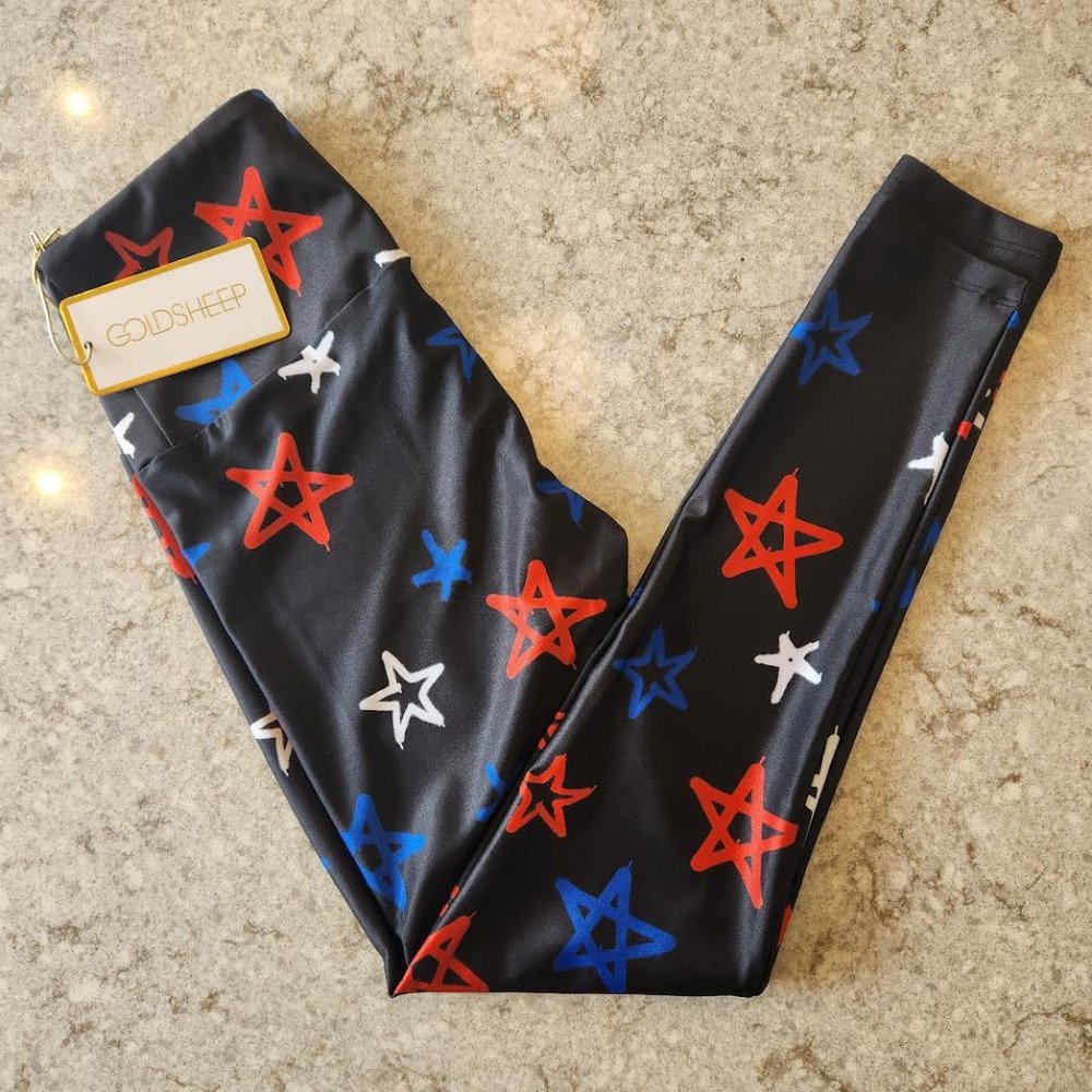 GOLDSHEEP LEGGINGS / WORKOUT PATRIOTIC GRAFFITI STARS LEGGINGS
